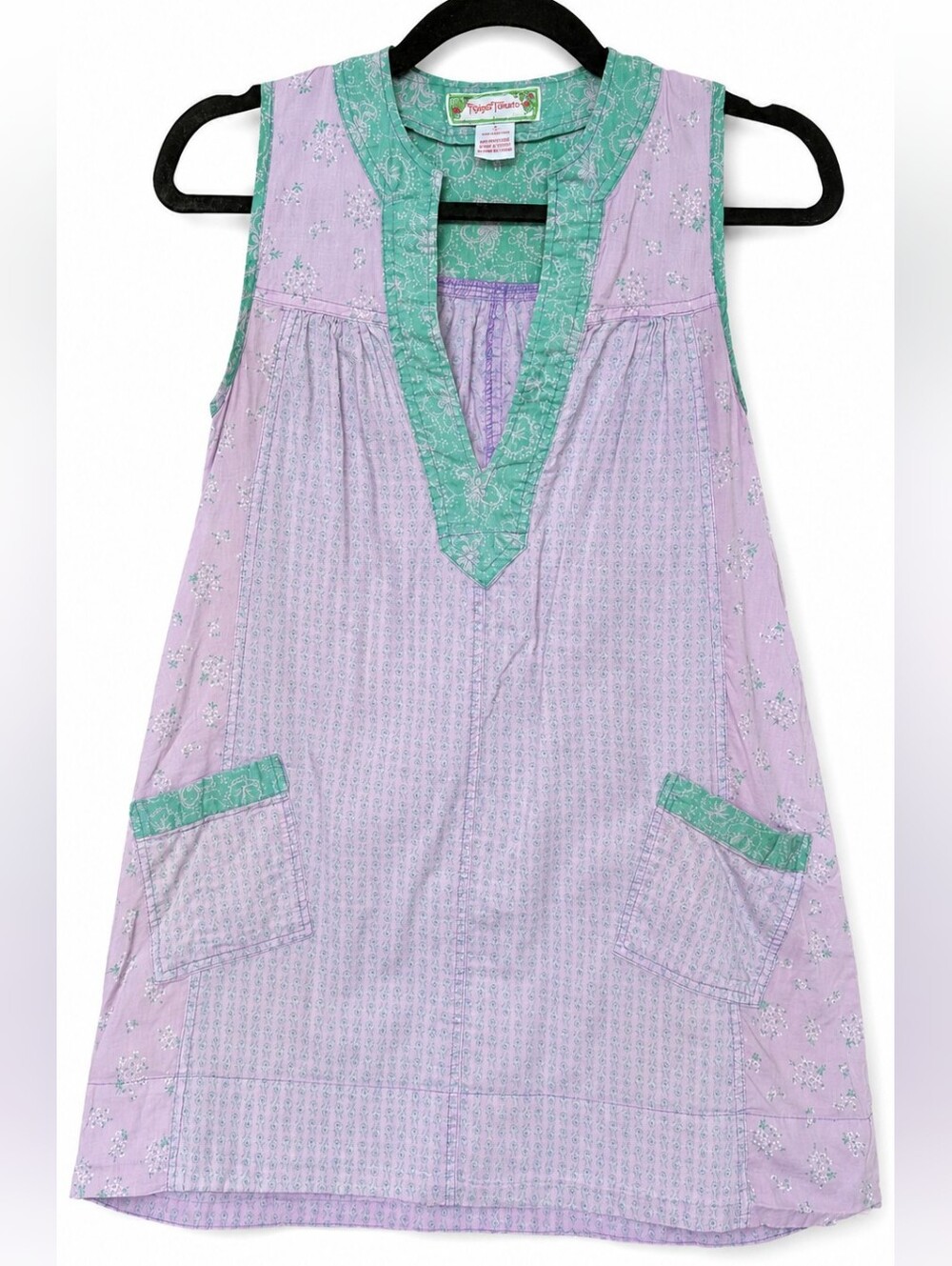 Flying Tomato Lavender Sleeveless Tunic with Green Trim